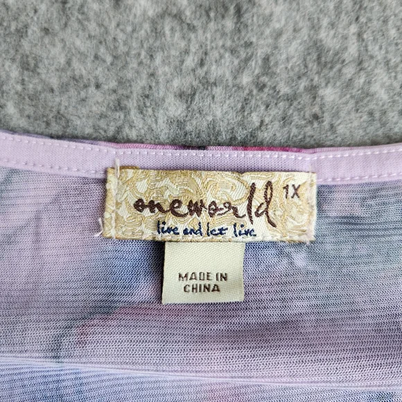 NWT One World Lace V Neck 3/4 Sleeve Stretch Knit Tunic Top Women's 1X Purple - Picture 3 of 12